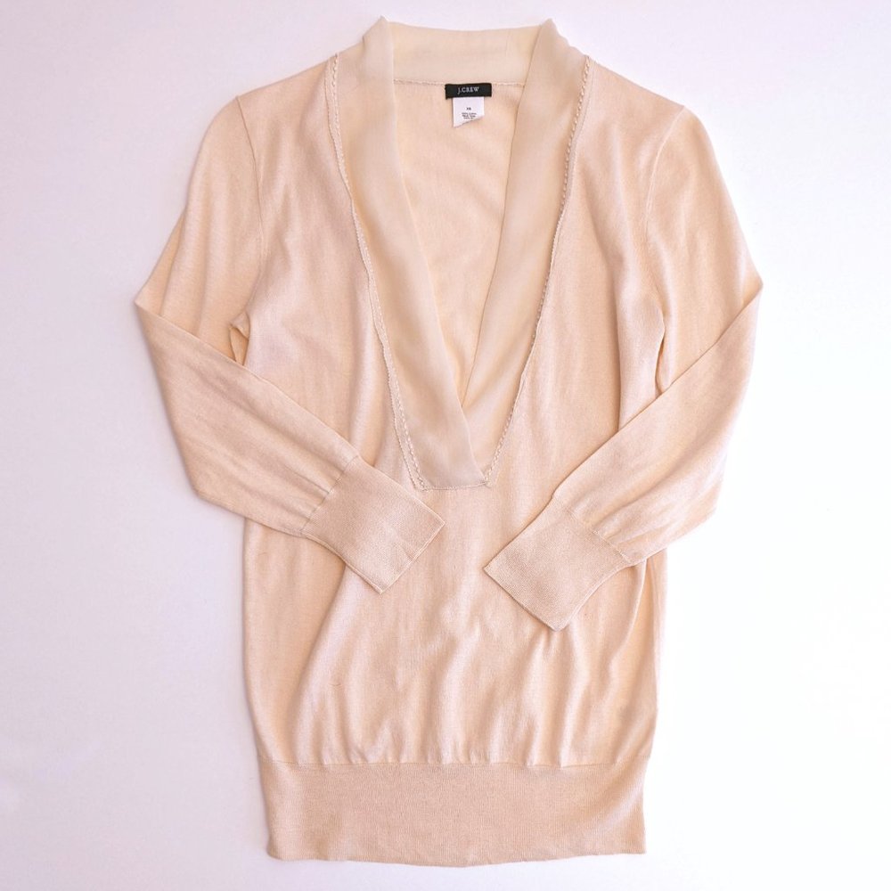 J Crew Blush Pink V Neck Sweater Knit Lightweight Cotton Silk Size Women's XS